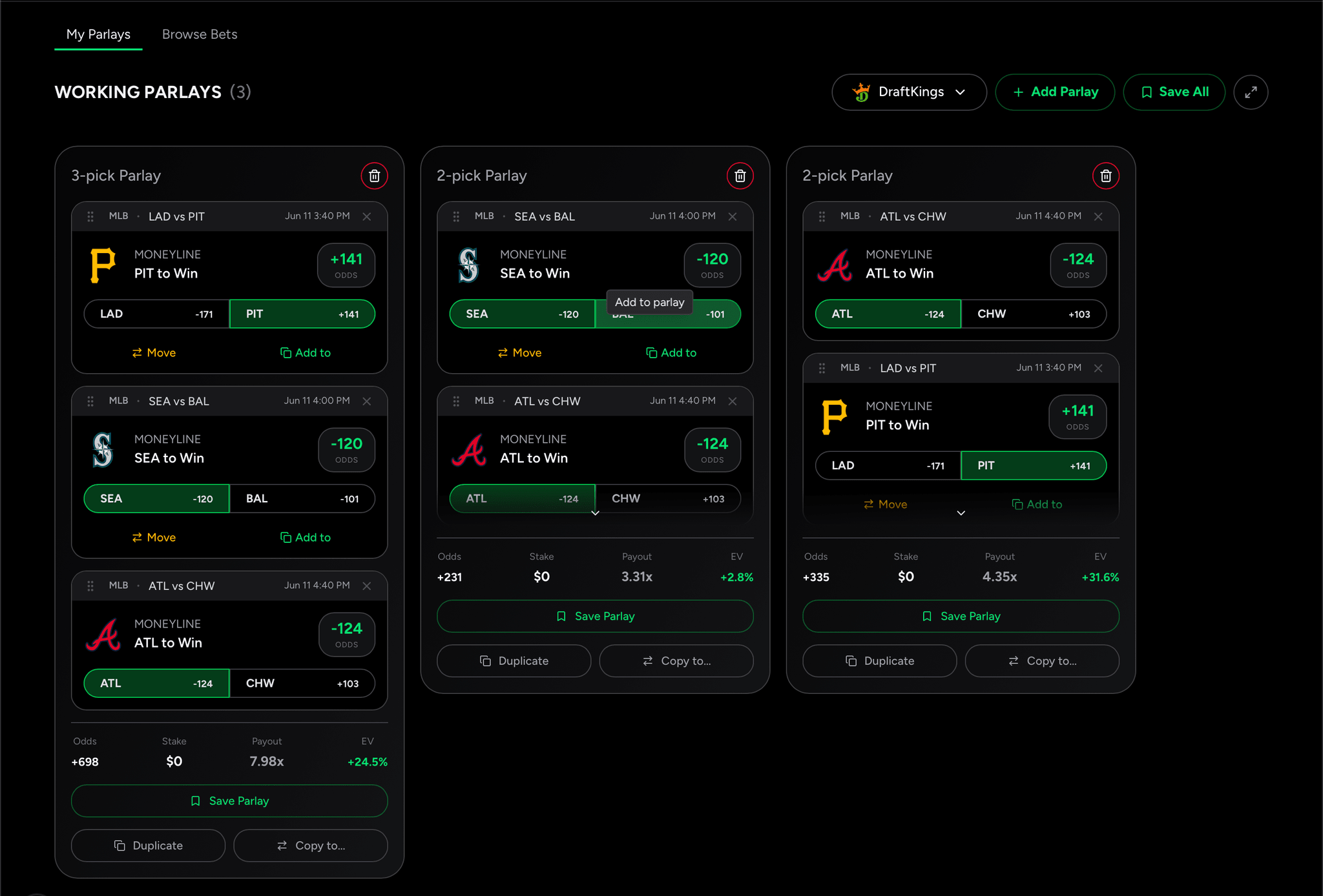 Clutch My Parlays page